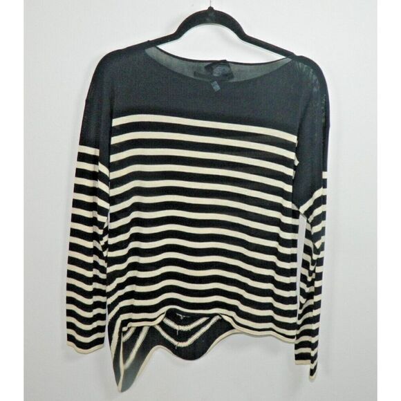 Jean Paul GAULTIER Sweater Medium‎ Blue White Striped Knit Asymmetric Wave Hem - Picture 2 of 8